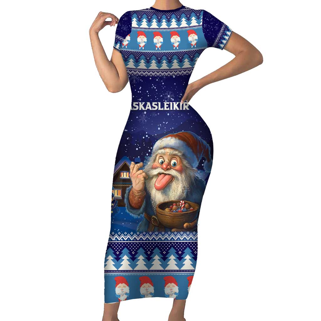 Iceland Christmas Askasleikir Short Sleeve Bodycon Dress The Yule Lads Bowl Licker