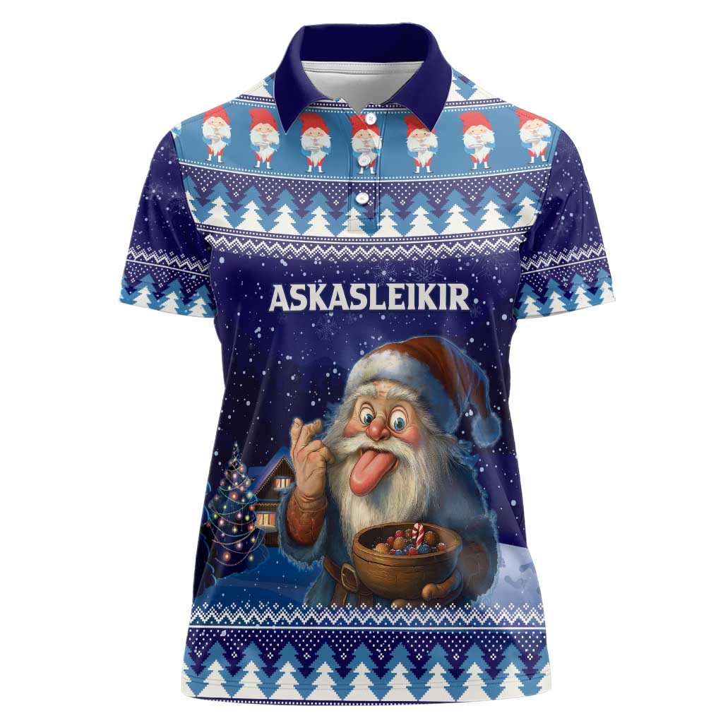 Iceland Christmas Askasleikir Women Polo Shirt The Yule Lads Bowl Licker