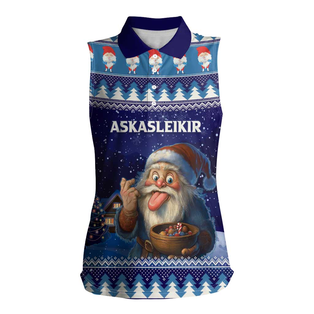 Iceland Christmas Askasleikir Women Sleeveless Polo Shirt The Yule Lads Bowl Licker