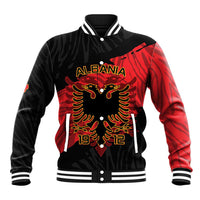 Unisex black and red baseball jacket with Albanian eagle front graphic, snap buttons