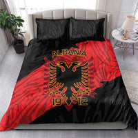 Black and red duvet cover with ALBANIA wordmark and gold eagle emblem, twin pillows