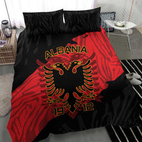 Black and red bedding set: duvet cover with ALBANIA and gold eagle emblem, two pillows