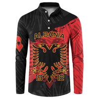 Black long-sleeve button sweatshirt with Albania eagle and red geometric side panels