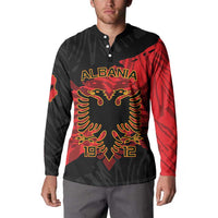 Black long-sleeve button sweatshirt with Albania eagle, red pattern, and 19/12 emblems