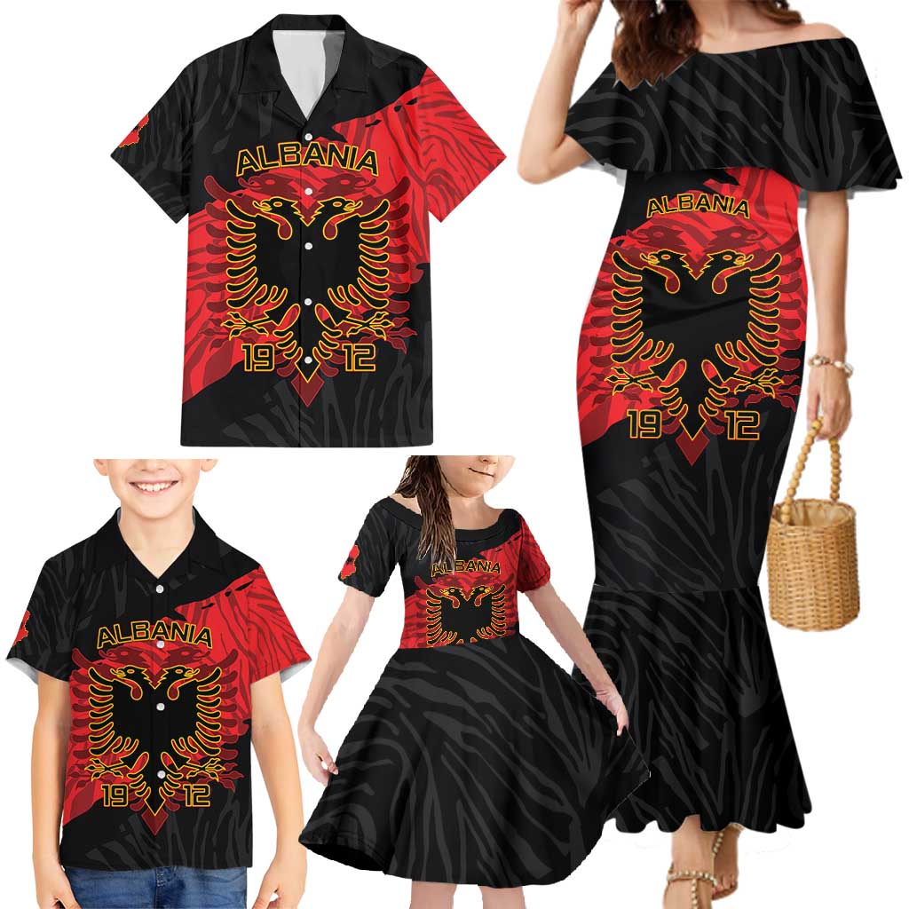 Albania Independence Day Family Matching Mermaid Dress and Hawaiian Shirt Albanian Eagle - Grunge Style - Wonder Print Shop