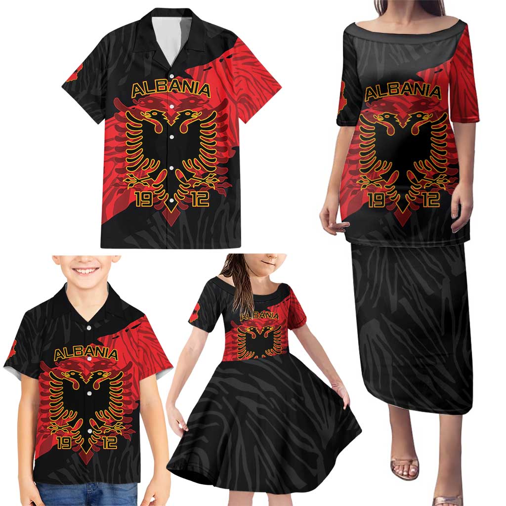 Albania Independence Day Family Matching Puletasi and Hawaiian Shirt Albanian Eagle - Grunge Style - Wonder Print Shop