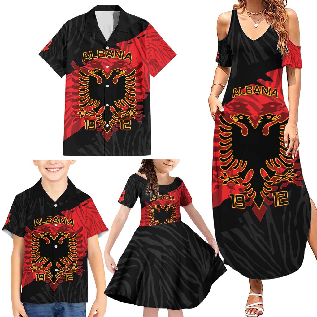 Albania Independence Day Family Matching Summer Maxi Dress and Hawaiian Shirt Albanian Eagle - Grunge Style - Wonder Print Shop