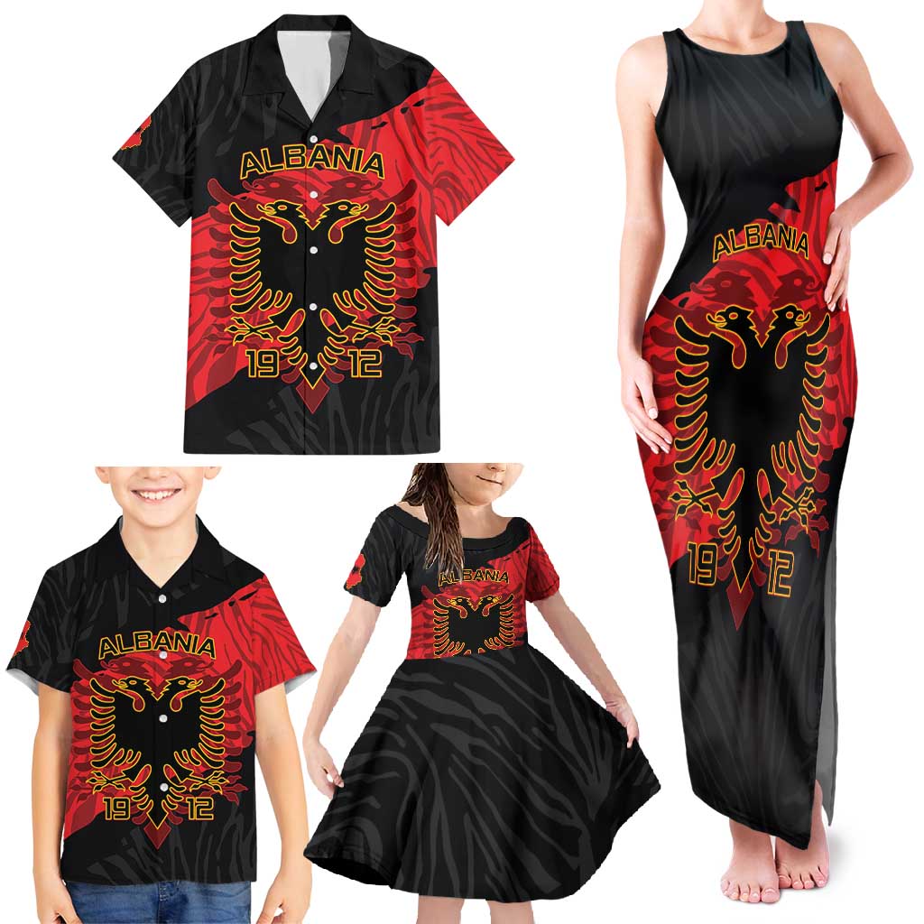 Albania Independence Day Family Matching Tank Maxi Dress and Hawaiian Shirt Albanian Eagle - Grunge Style - Wonder Print Shop