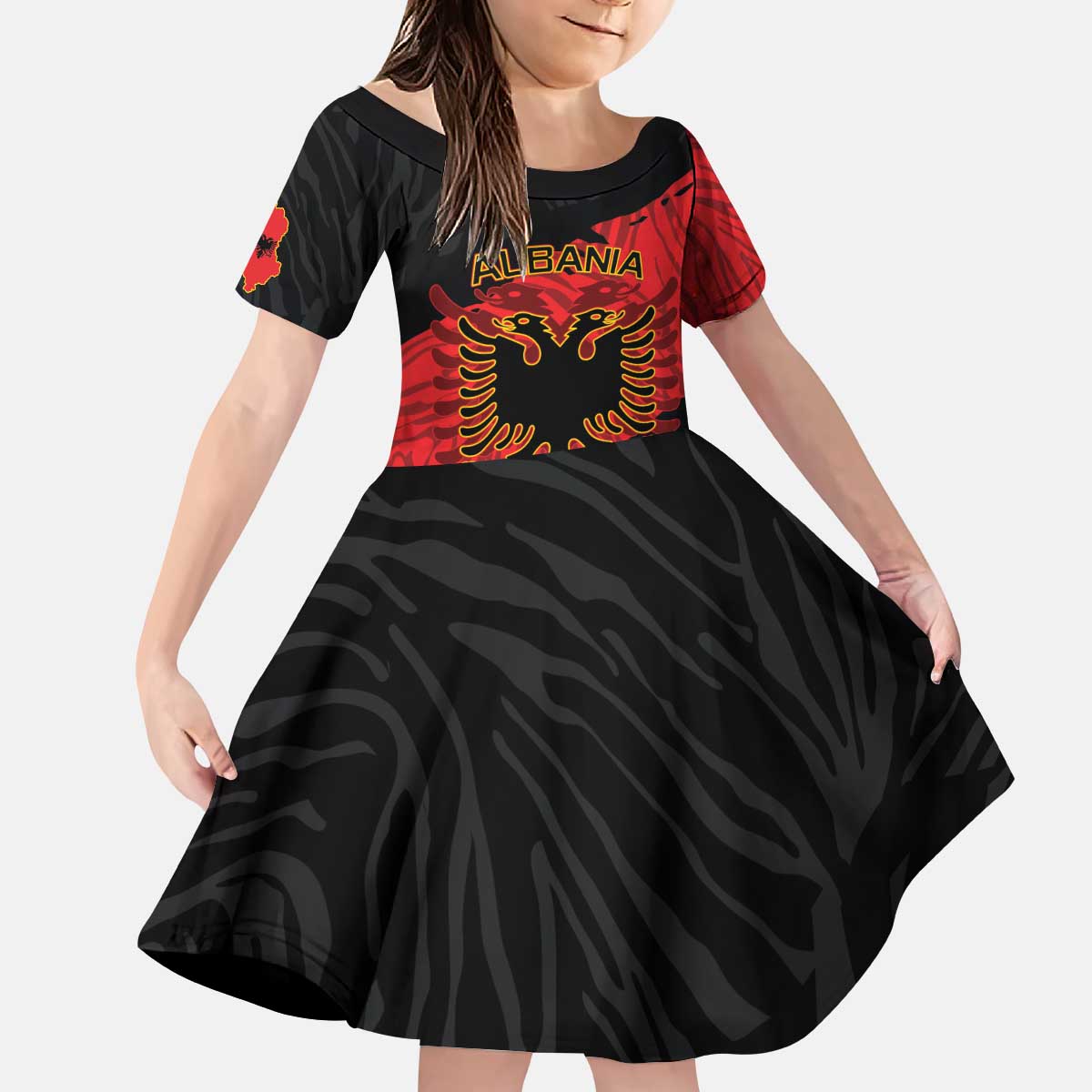 Albania Independence Day Kid Short Sleeve Dress Albanian Eagle - Grunge Style - Wonder Print Shop