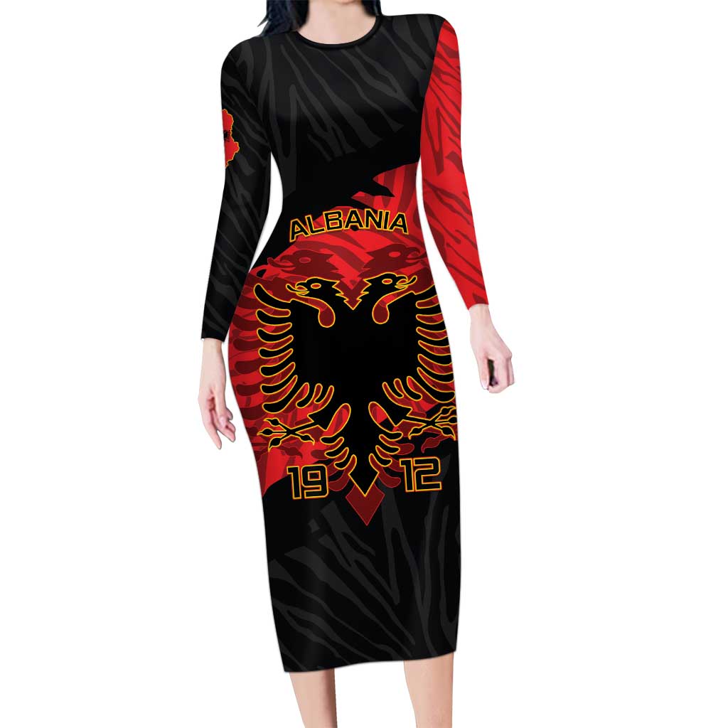 Albania Independence Day Long Sleeve Bodycon Dress Albanian Eagle - Grunge Style