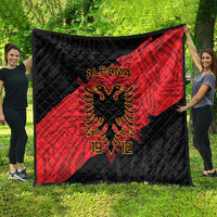 Black and red quilt with central eagle emblem and 'ALBANIA' text, full blanket view