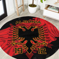 Albania independence day round carpet with black, red and gold eagle design