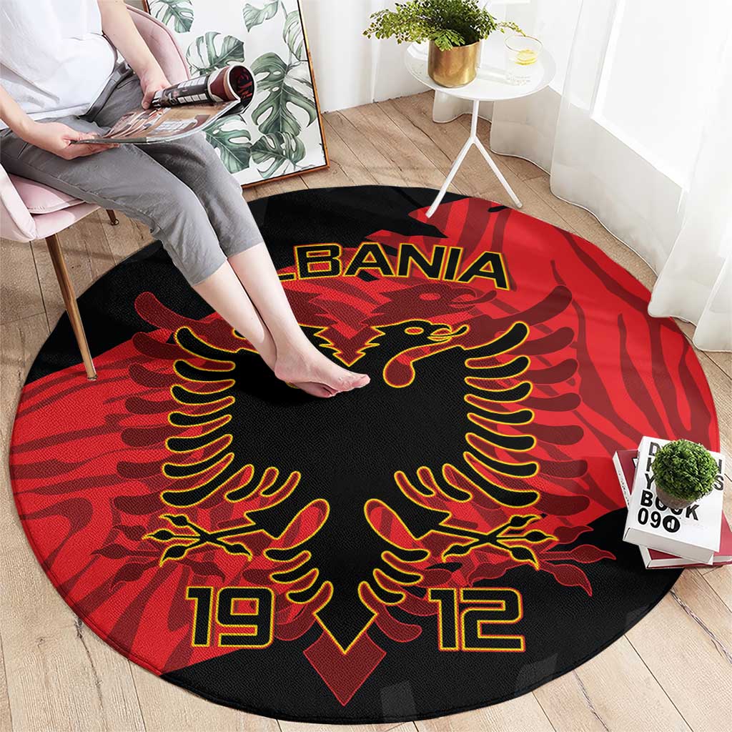 Albania independence day round carpet, red and black with gold eagle wings pattern