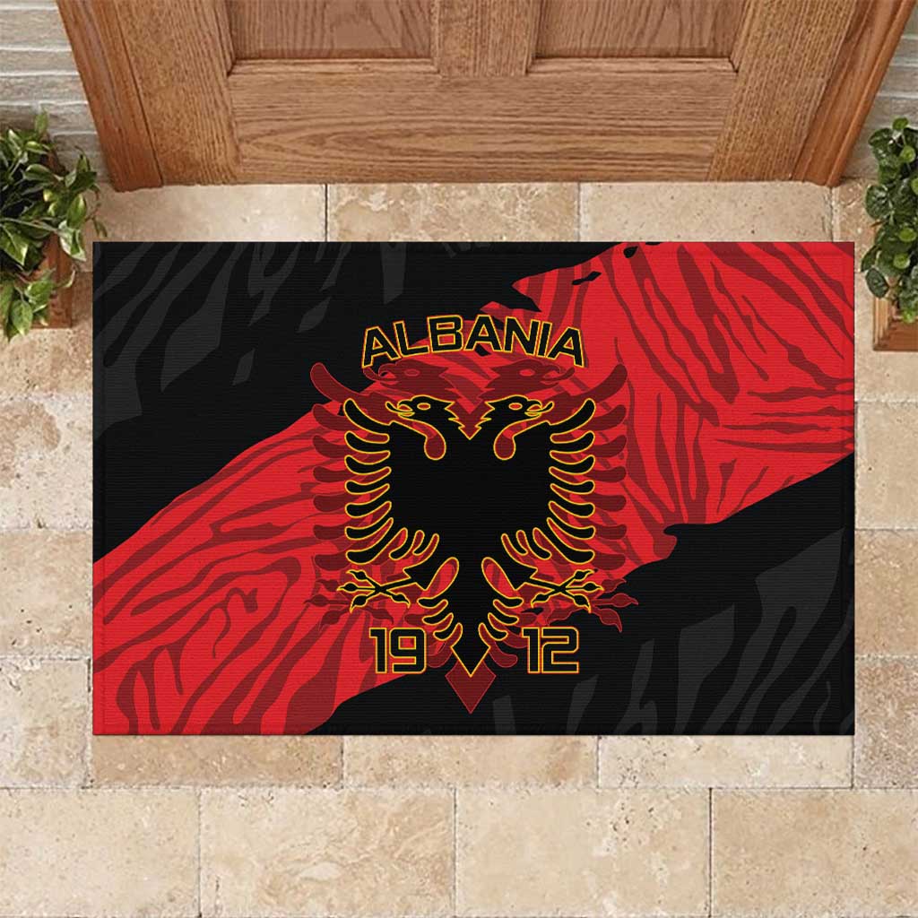 Albania Independence Day Rubber Doormat Albanian Eagle - Grunge Style - Wonder Print Shop