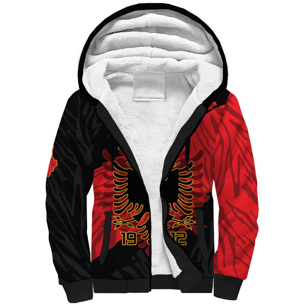 Albania Independence Day Sherpa Hoodie Albanian Eagle - Grunge Style - Wonder Print Shop