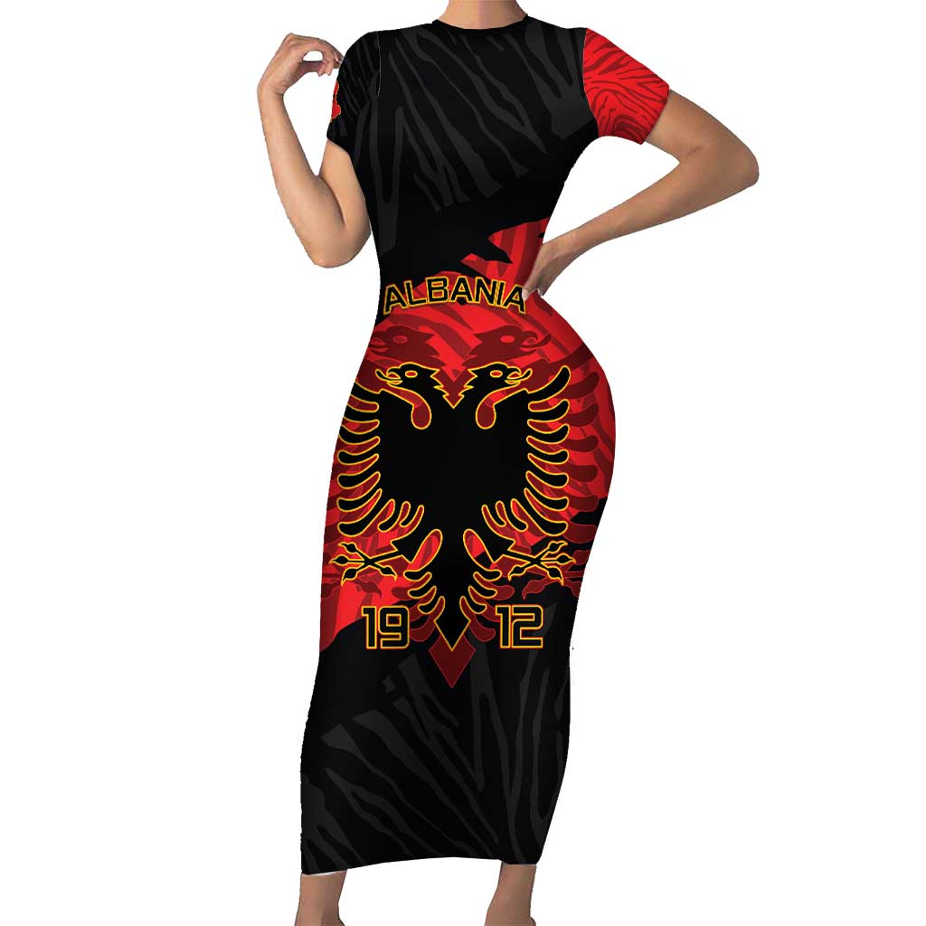 Albania Independence Day Short Sleeve Bodycon Dress Albanian Eagle - Grunge Style - Wonder Print Shop