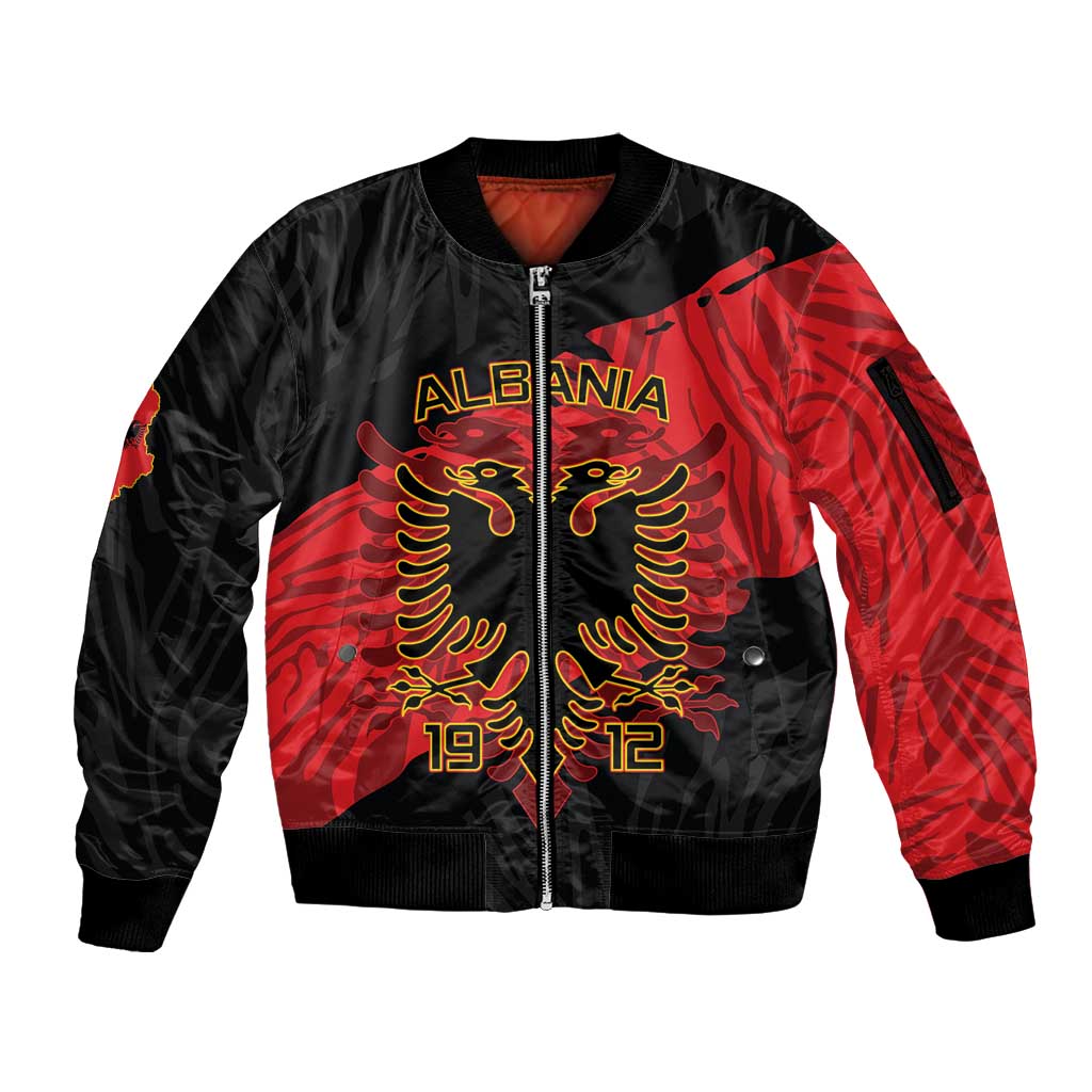 Albania Independence Day Sleeve Zip Bomber Jacket Albanian Eagle - Grunge Style - Wonder Print Shop