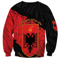 Albania Independence Day sweatshirt back with red shield coat of arms graphic on black