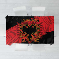 Black tablecloth with red grunge eagle print and Albania emblem