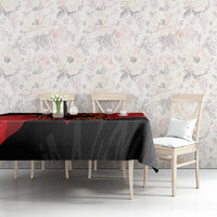 Black tablecloth with red grunge eagle emblem strip, dining set centerpiece