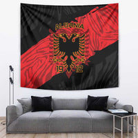 Black and red Albania eagle tapestry with ALBANIA text and 1912/2019 numbers