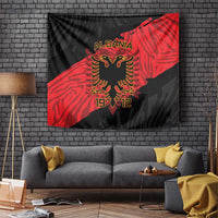 Black and red Albania eagle tapestry with ALBANIA text and 1912/2019 numbers