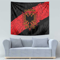 Black and red Albania eagle tapestry with ALBANIA text and 1912/2019 numbers