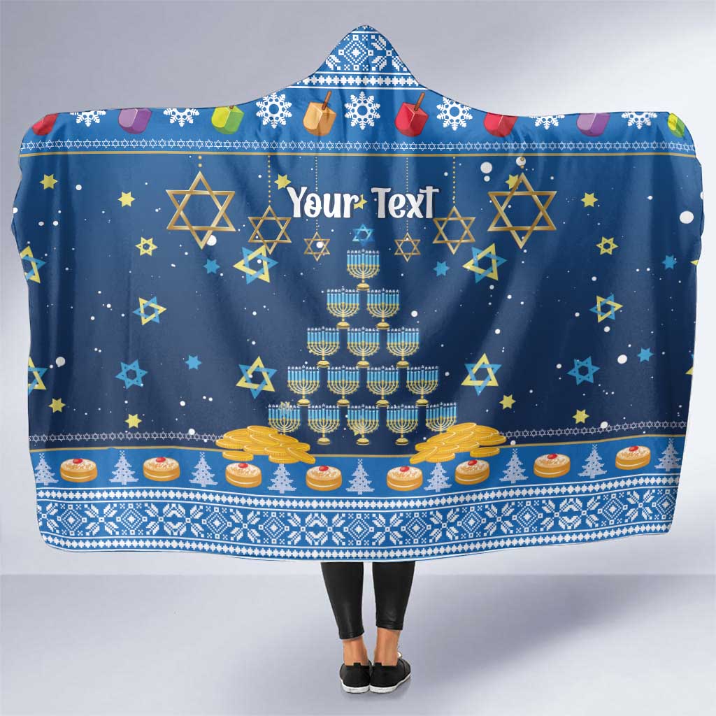 Personalised Jewish Hanukkah Xmas Hooded Blanket Merry Chrismukkah