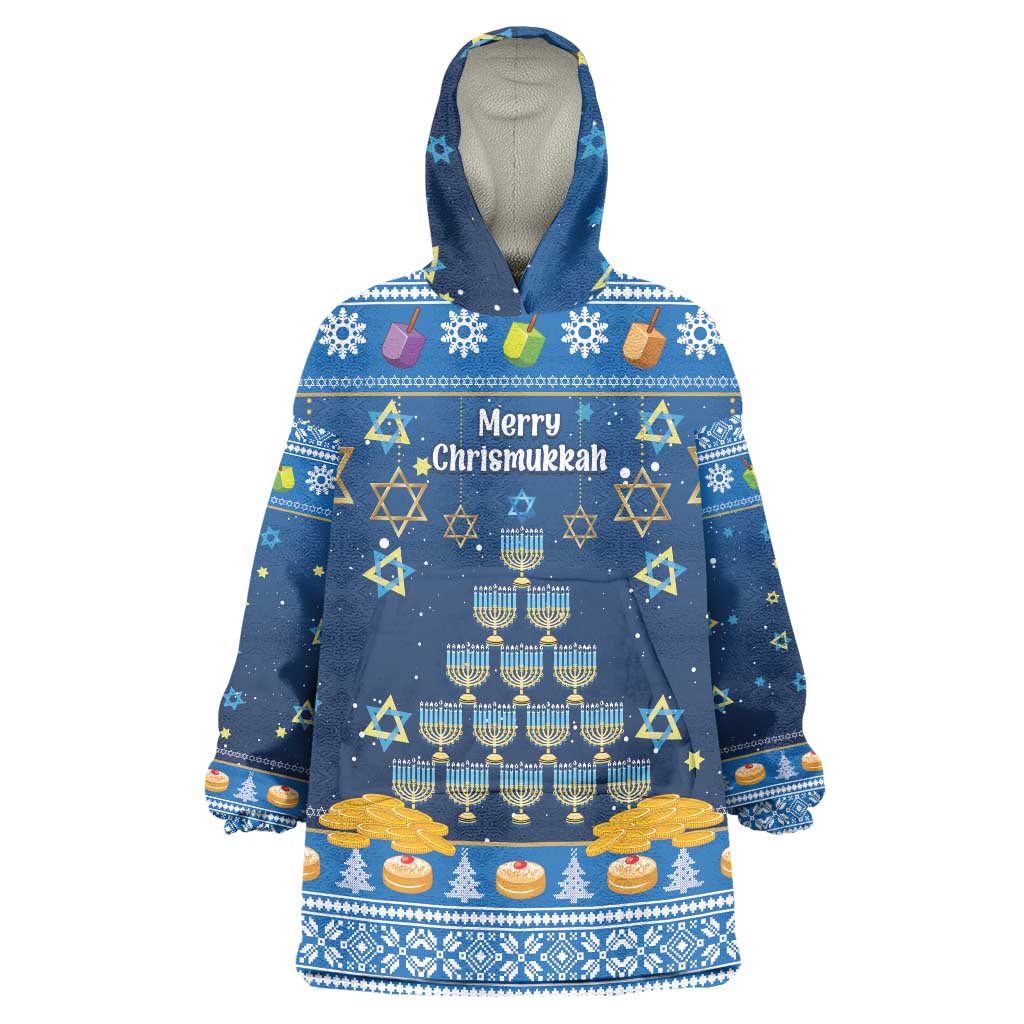 Personalised Jewish Hanukkah Xmas Wearable Blanket Hoodie Merry Chrismukkah