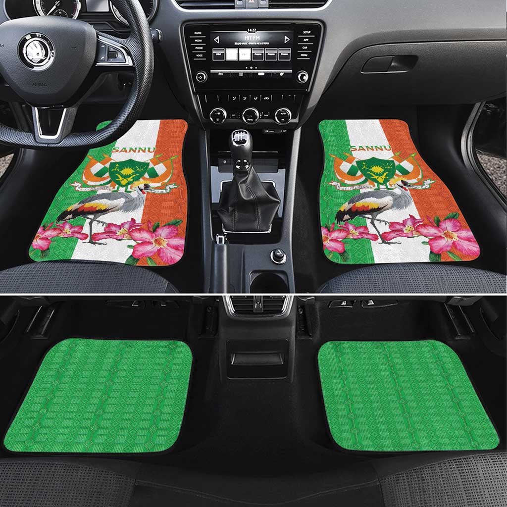 Niger Black-Crowned Crane Car Mats Coat Of Arms - Kente Pattern