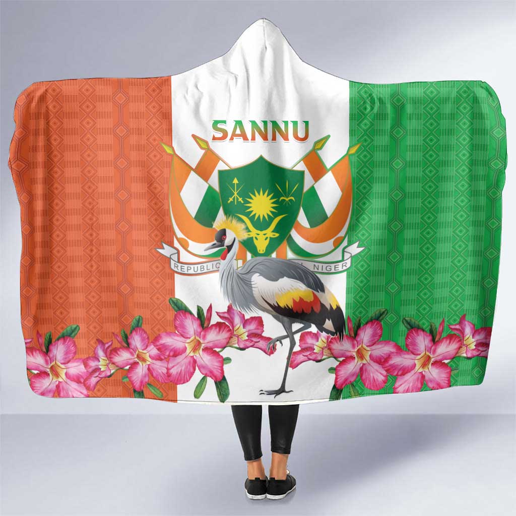 Niger Black-Crowned Crane Hooded Blanket Coat Of Arms - Kente Pattern