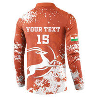 Orange button-up sweatshirt back 'YOUR TEXT' 15 with antelope graphic