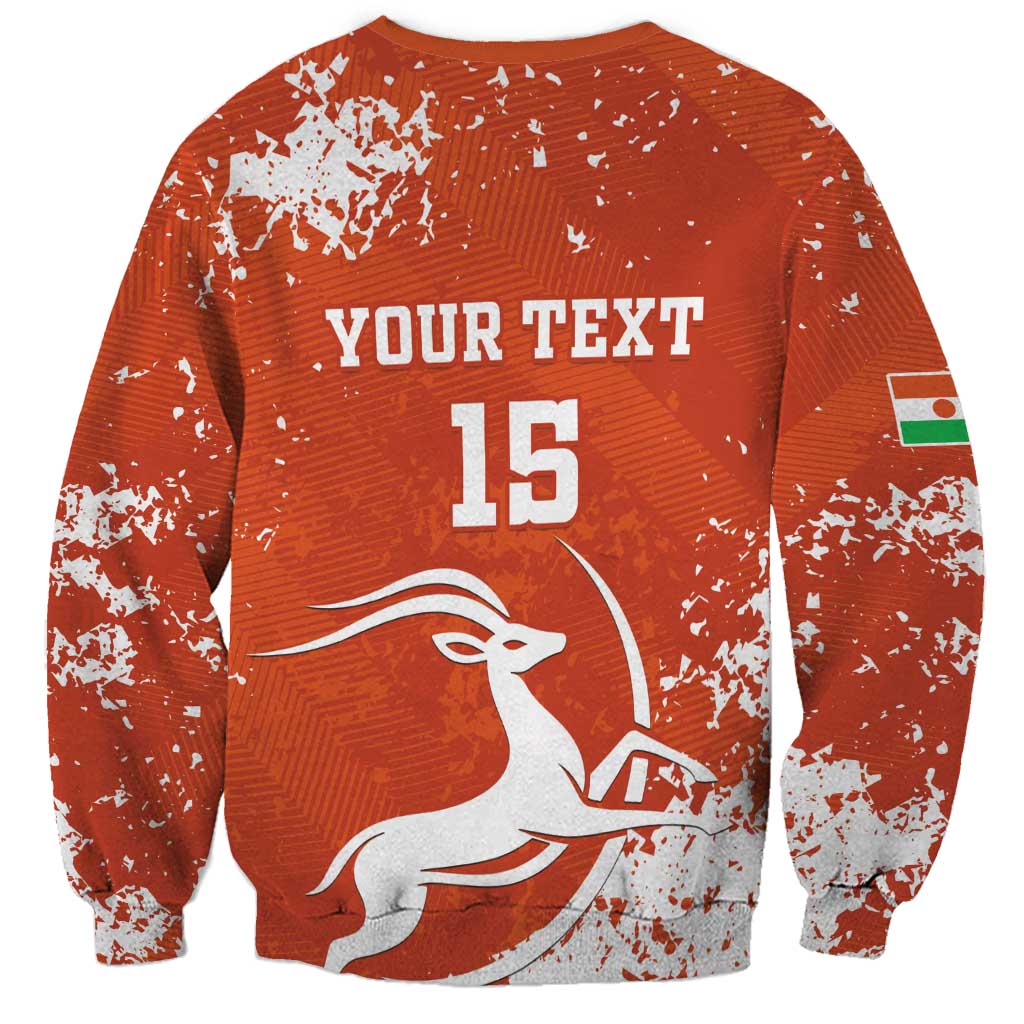 Unisex orange football sweatshirt with YOUR TEXT 15 print and gazelle graphic