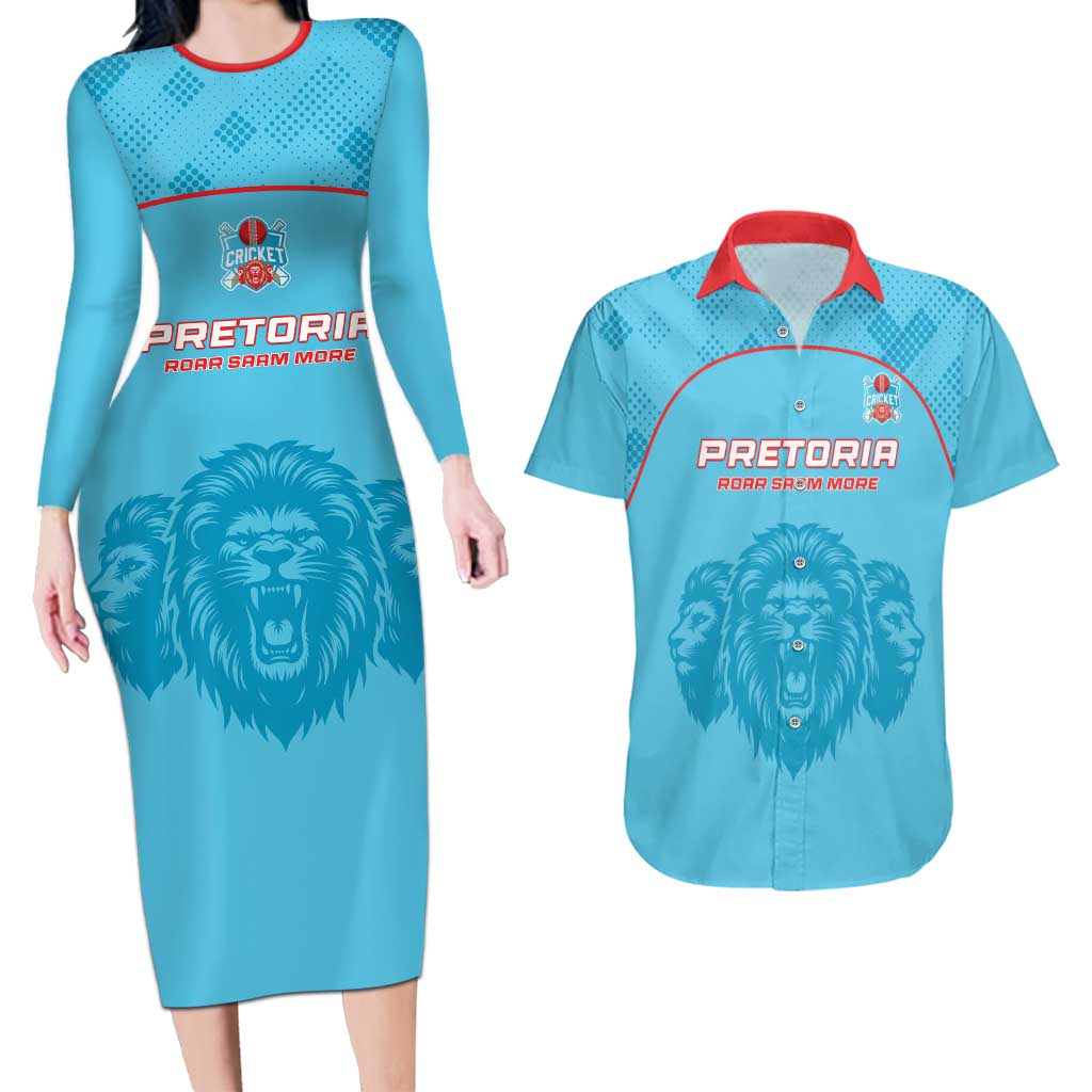 Custom South Africa Pretoria Cricket Couples Matching Long Sleeve Bodycon Dress and Hawaiian Shirt Roar Saam More - This Is Pretoria - Wonder Print Shop