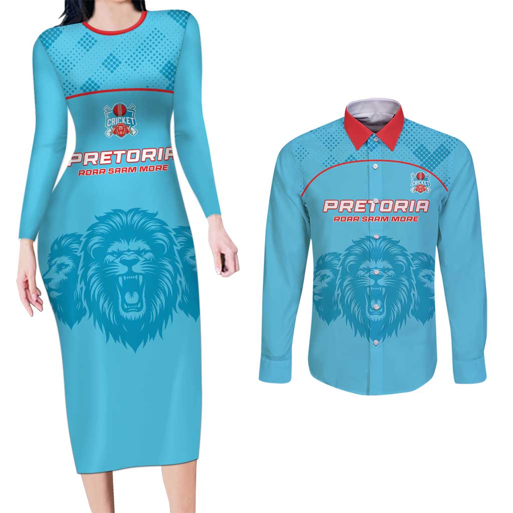 Custom South Africa Pretoria Cricket Couples Matching Long Sleeve Bodycon Dress and Long Sleeve Button Shirt Roar Saam More - This Is Pretoria - Wonder Print Shop