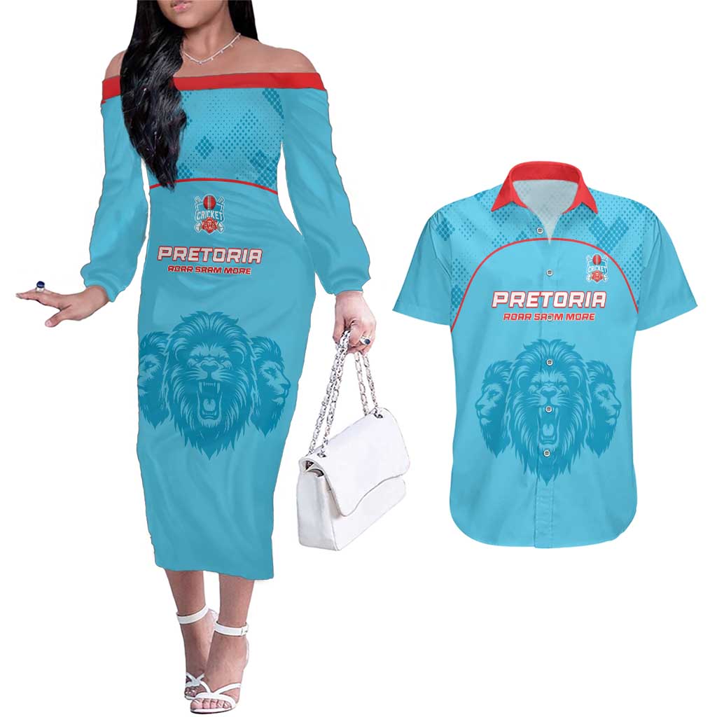 Custom South Africa Pretoria Cricket Couples Matching Off The Shoulder Long Sleeve Dress and Hawaiian Shirt Roar Saam More - This Is Pretoria - Wonder Print Shop