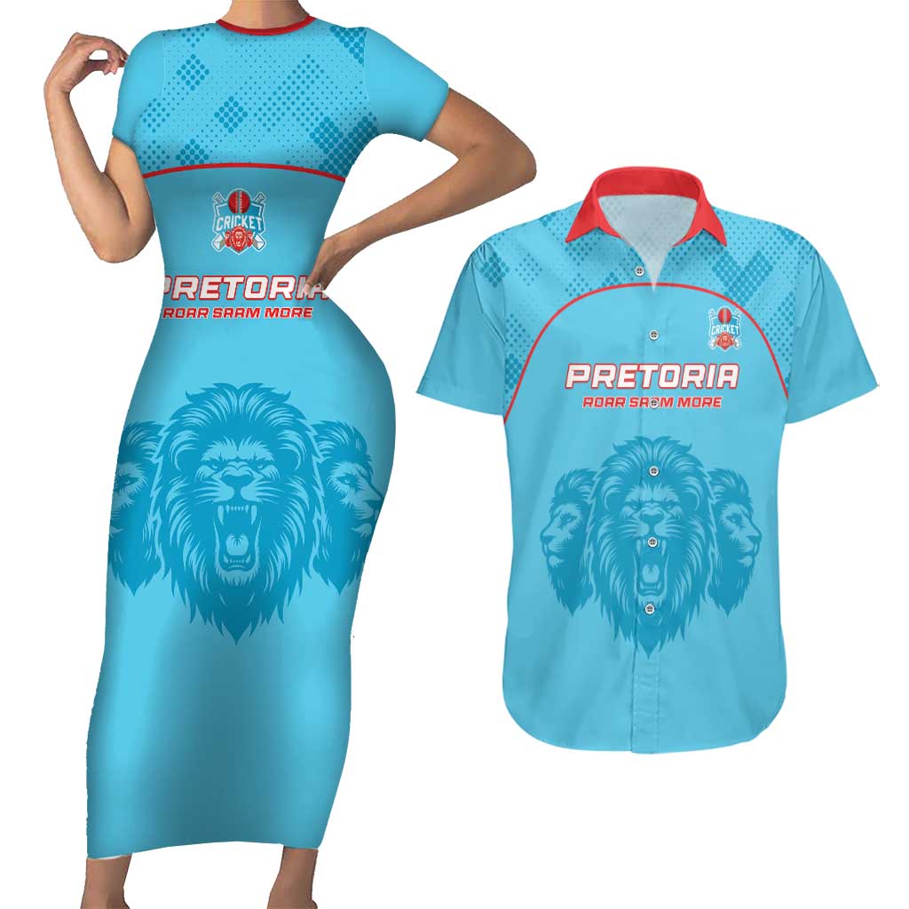 Custom South Africa Pretoria Cricket Couples Matching Short Sleeve Bodycon Dress and Hawaiian Shirt Roar Saam More - This Is Pretoria - Wonder Print Shop