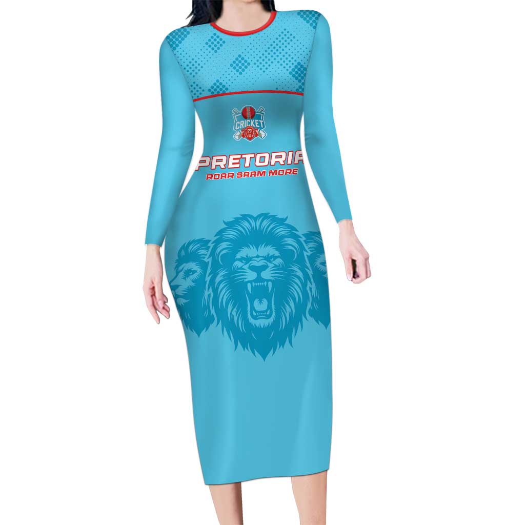 Custom South Africa Pretoria Cricket Long Sleeve Bodycon Dress Roar Saam More - This Is Pretoria - Wonder Print Shop