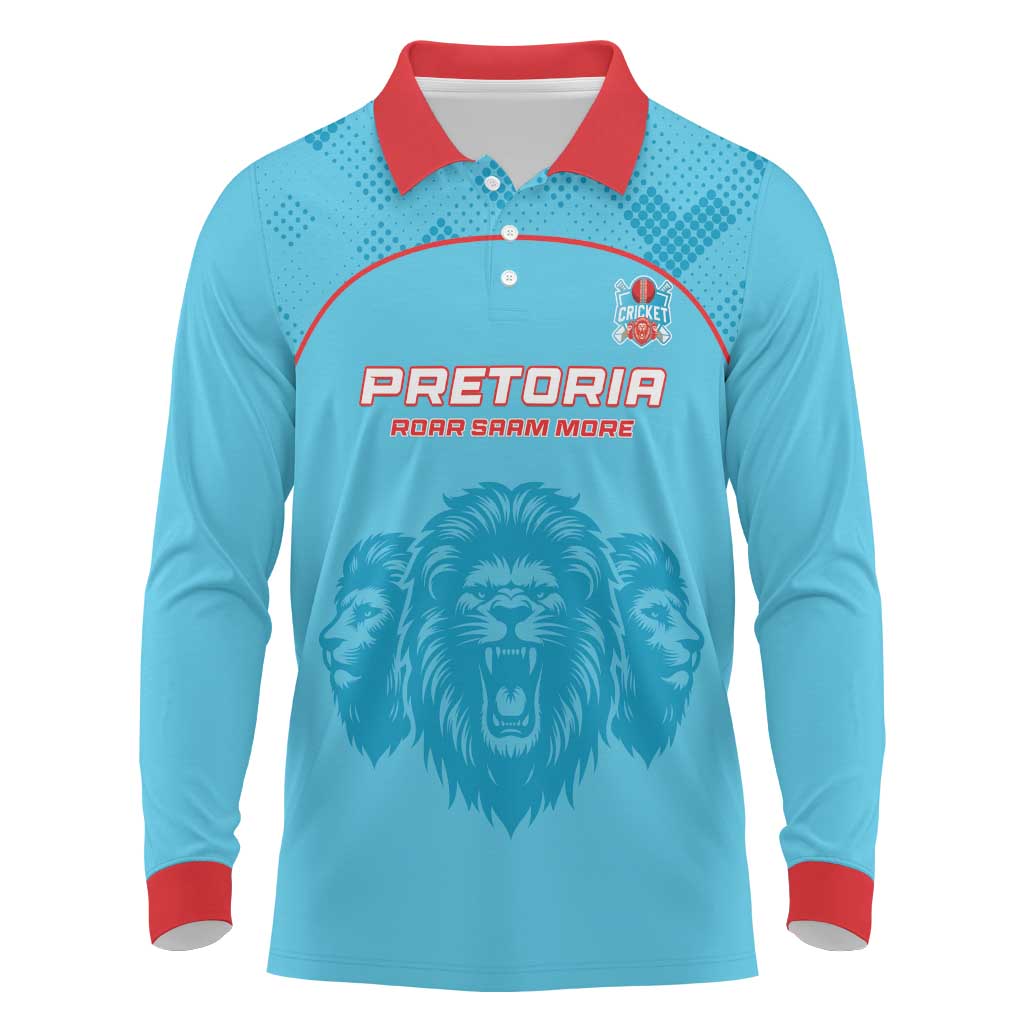 Custom South Africa Pretoria Cricket Long Sleeve Polo Shirt Roar Saam More - This Is Pretoria - Wonder Print Shop