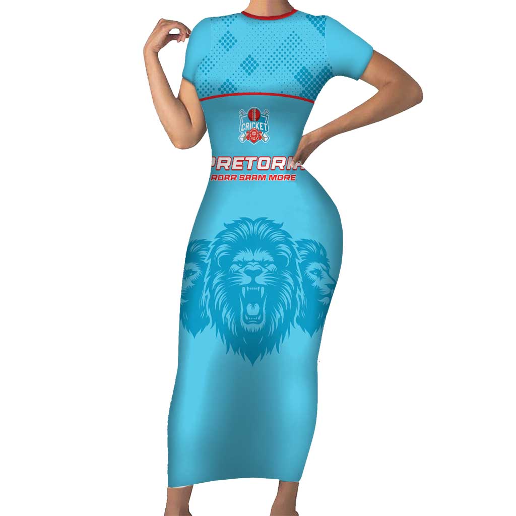 Custom South Africa Pretoria Cricket Short Sleeve Bodycon Dress Roar Saam More - This Is Pretoria - Wonder Print Shop