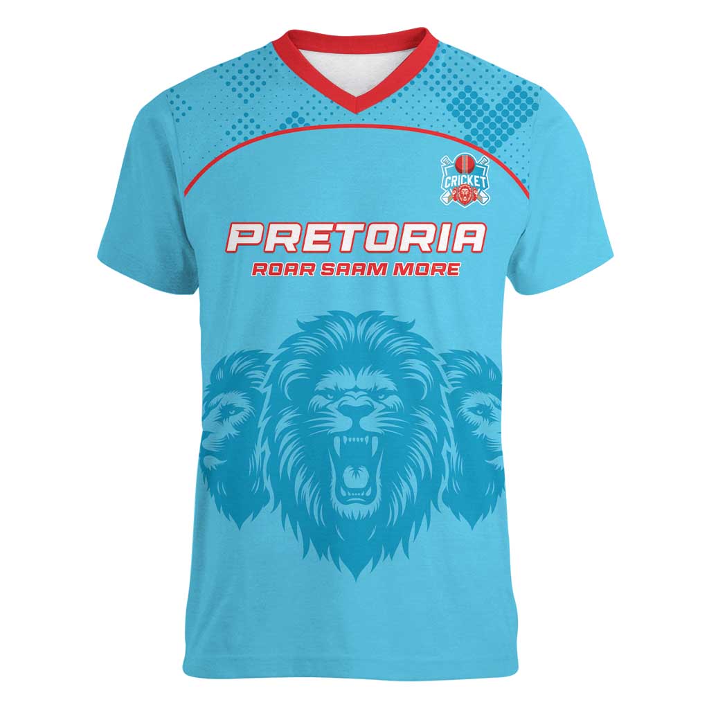 Custom South Africa Pretoria Cricket Women V-Neck T-Shirt Roar Saam More - This Is Pretoria