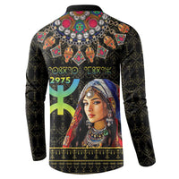 Black button sweatshirt with large portrait graphic, green symbol, and decorative trim