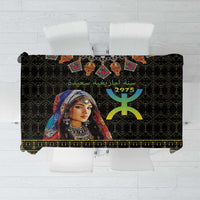 Black tablecloth with multicolor Amazigh Berber pattern and central motifs