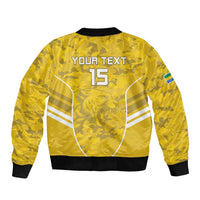 Yellow football bomber jacket with lion graphic and number 15 on back, ribbed cuffs