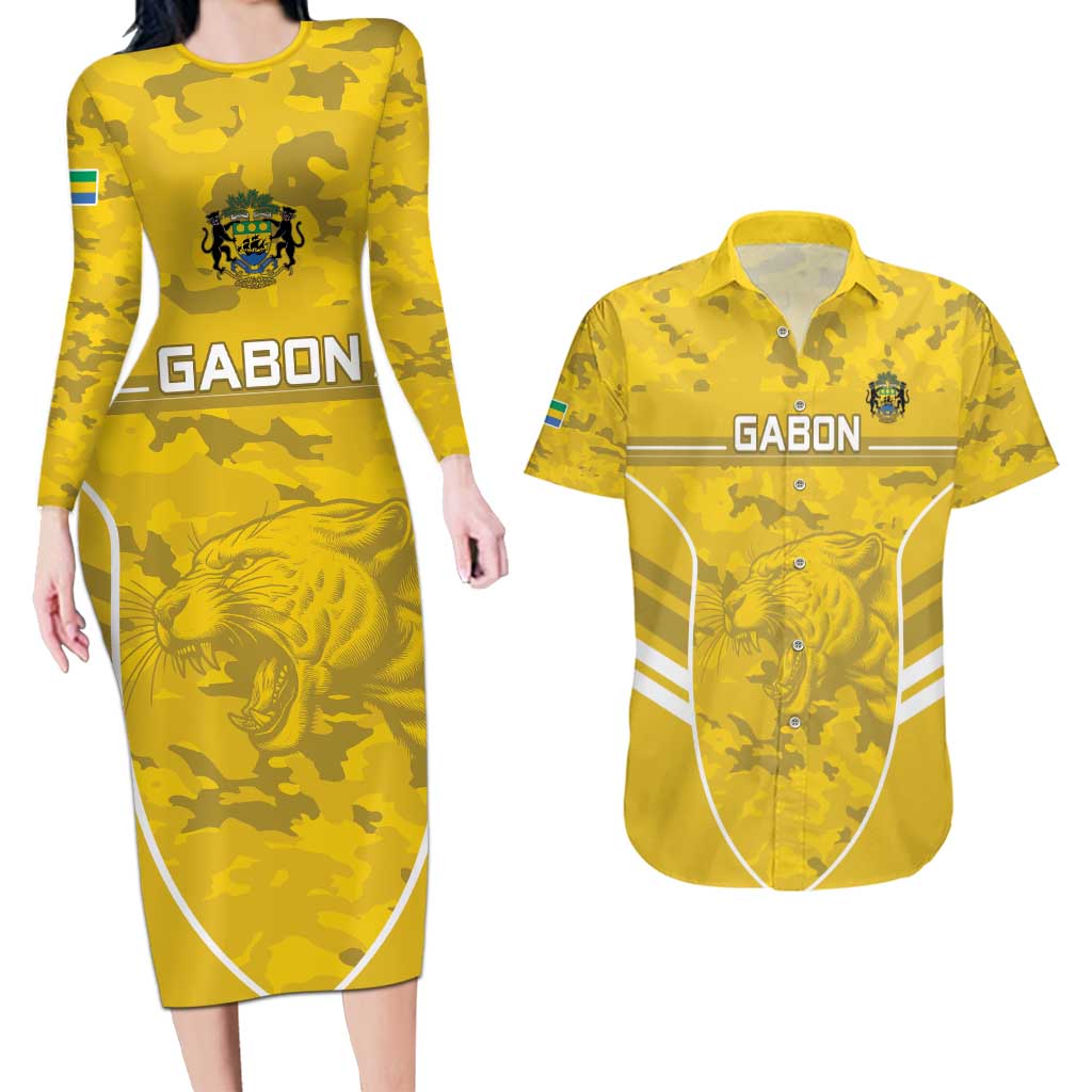 Custom Gabon Football Couples Matching Long Sleeve Bodycon Dress and Hawaiian Shirt Go Panthers