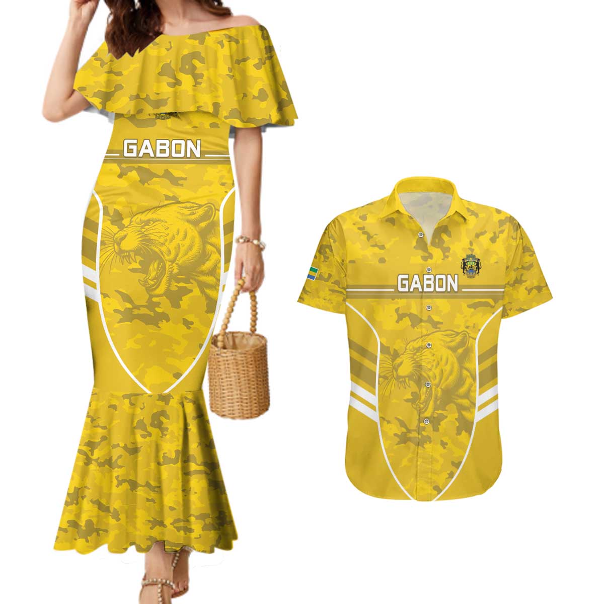 Custom Gabon Football Couples Matching Mermaid Dress and Hawaiian Shirt Go Panthers