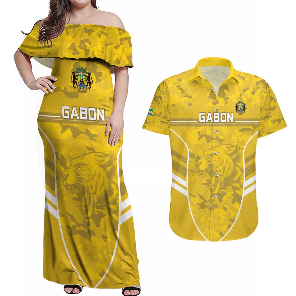 Custom Gabon Football Couples Matching Off Shoulder Maxi Dress and Hawaiian Shirt Go Panthers