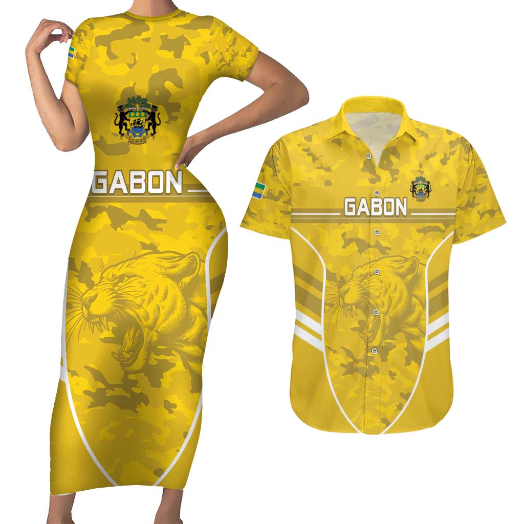 Custom Gabon Football Couples Matching Short Sleeve Bodycon Dress and Hawaiian Shirt Go Panthers