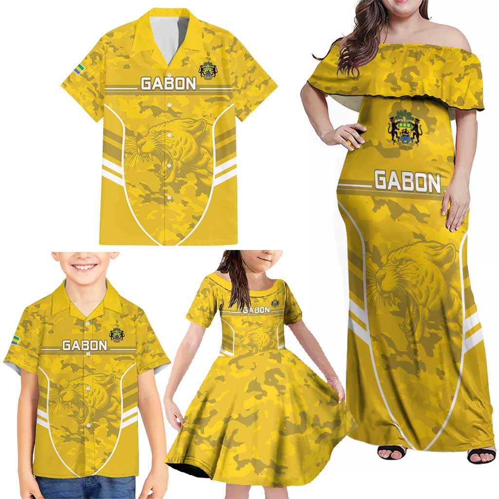 Custom Gabon Football Family Matching Off Shoulder Maxi Dress and Hawaiian Shirt Go Panthers