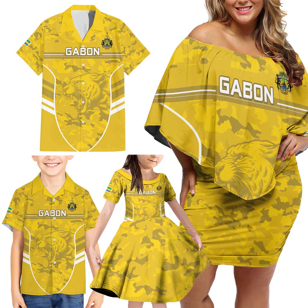 Custom Gabon Football Family Matching Off Shoulder Short Dress and Hawaiian Shirt Go Panthers